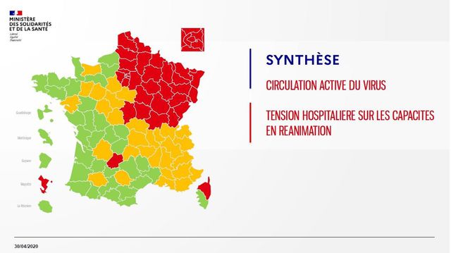 La carte des départements en "vert" ou "rouge" pour le déconfinement, dévoilée par le ministère de la Santé