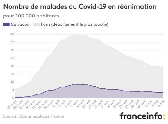 Nombre de malades du Covid-19 en réanimation pour 100 000 habitants.