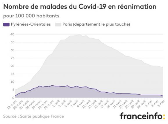 Nombre de malades du Covid-19 en réanimation pour 100 000 habitants.