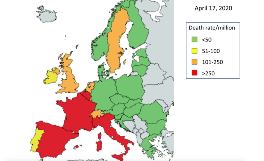 Taux de décès liés au virus en Europe (sur 1 million d'habitants)