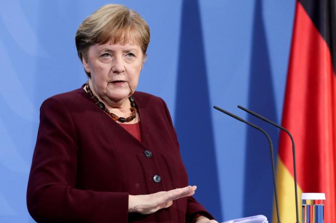 La chancelière allemande, Angela Merkel, lors d’une conférence de presse, à Berlin, le 19 mars.