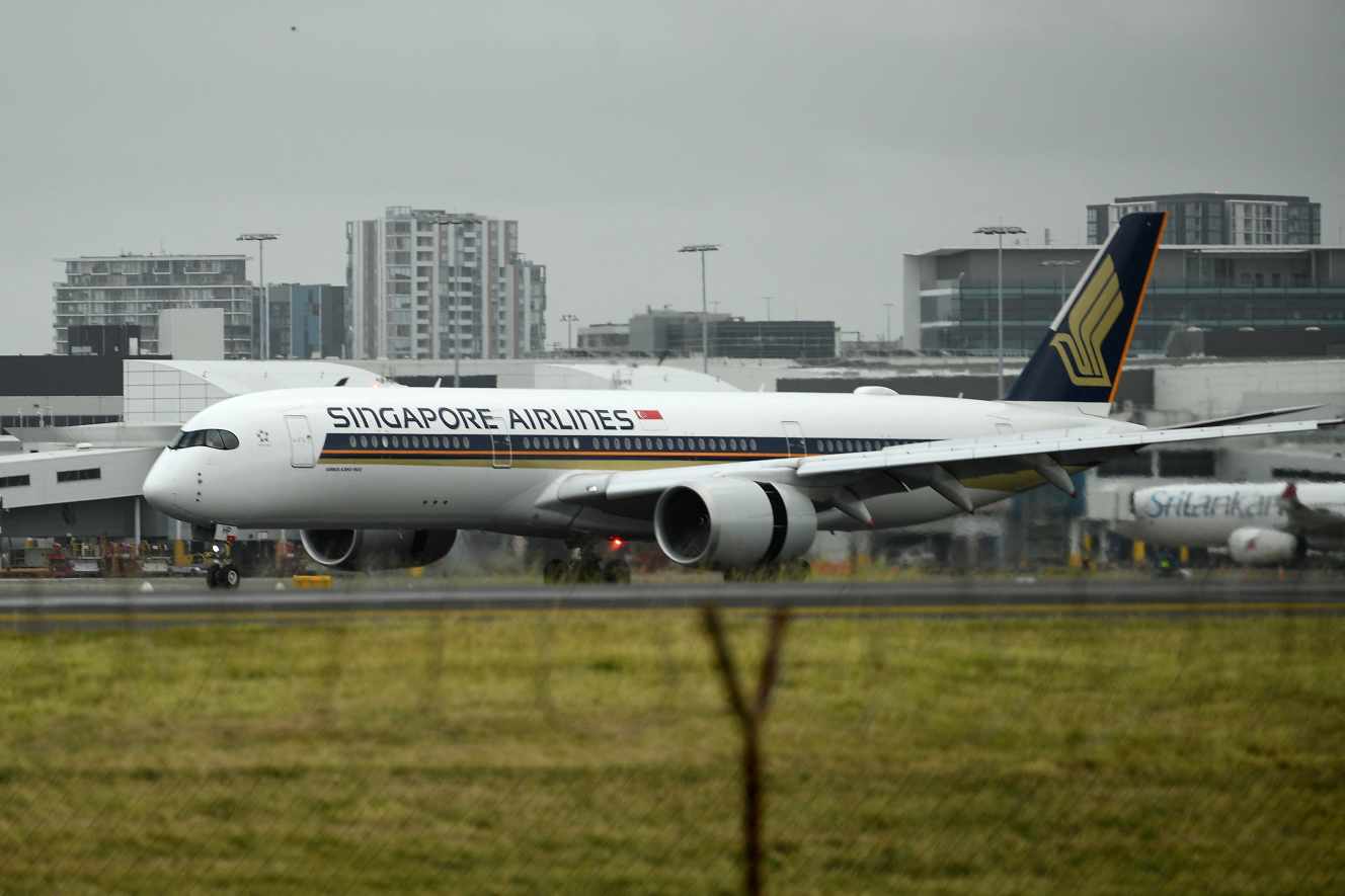 Un vol de Singapore Airlines à l’aéroport international de Sydney, le 6 mai 2021.
